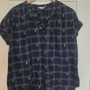 Caslom Cotton Navy Button-Up Shirt